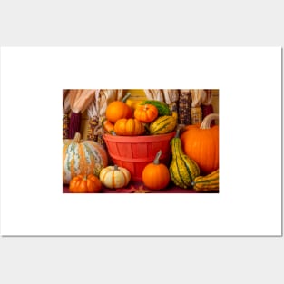 Orange Basket With Autumn Gourds Posters and Art